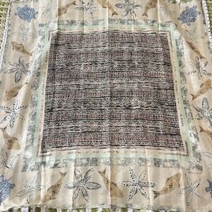 Vintage Echo Cotton 30" Square Scarf Floral Beach Fish Wrap Hawaiian Island Blue